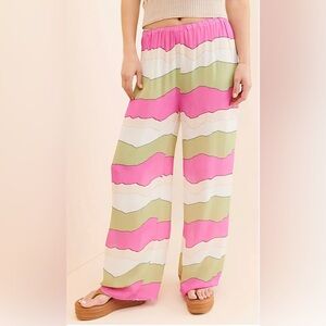 Pippa The Label Pink and Green Striped Women's Wide Leg Sheer Elastic Pant